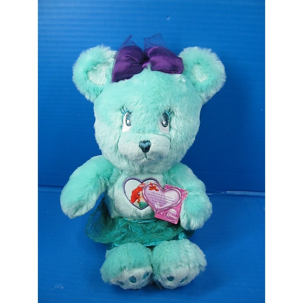 Disney Green Princess Ariel Teddy Bear Plush 15" w/Tag Purple Bow